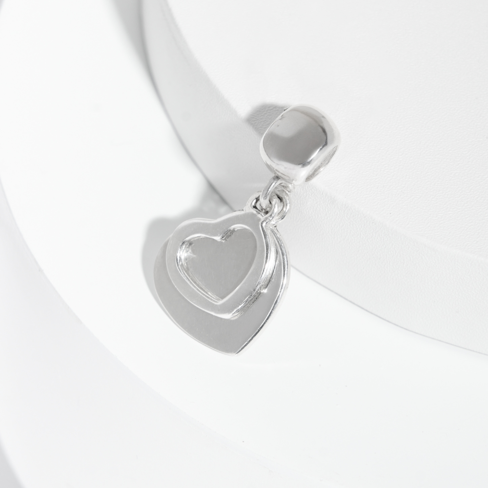 Charm Tag - Corazón doble con bail liso