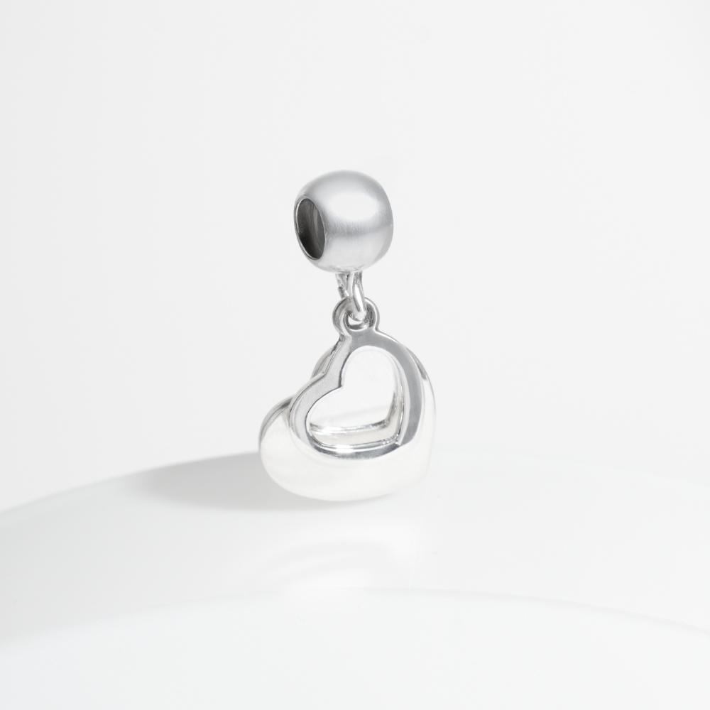 Charm Tag - Corazón doble con bail liso