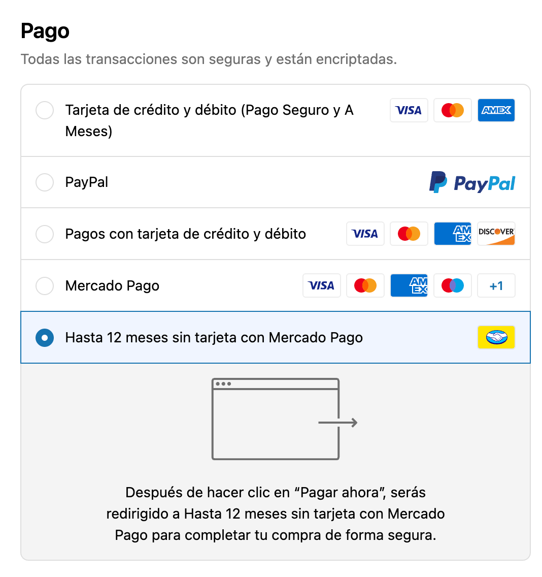 2.- En el checkout selecciona la opción &quot;Hasta 12 meses sin tarjeta con Mercado Pago&quot;