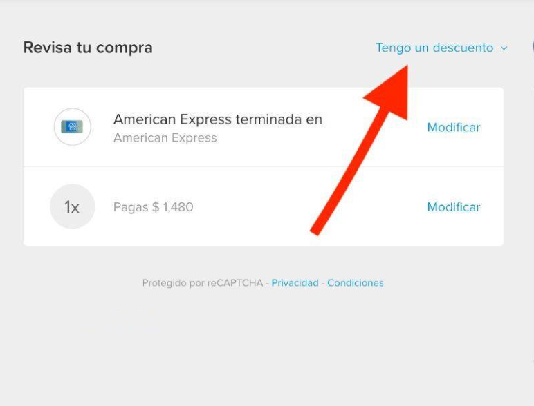 4.- Da click en la opción &quot;tengo un descuento&quot; y escribe &quot;VERANOMP&quot;